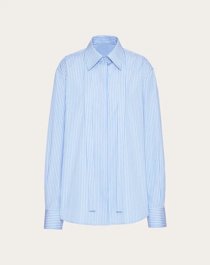 Valentino Shirts And Tops Woman Classic Stripe Popeline Shirt For Woman In Azure Azure Valentino Shirts And Tops Woman Classic Stripe Popeline Shirt For Woman In Azure Azure
