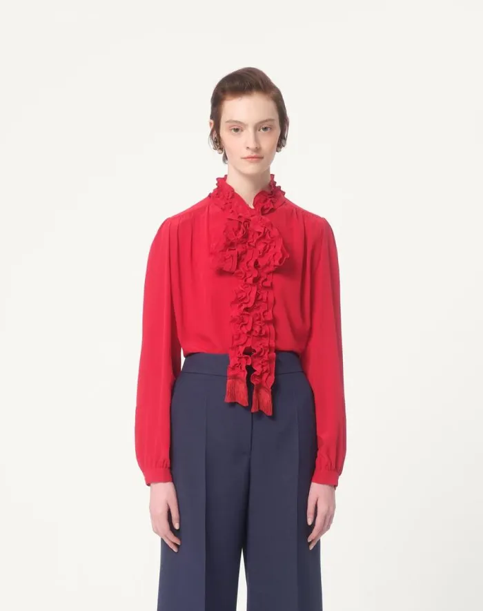 Valentino Shirts And Tops Woman Crepe De Chine Shirt For Woman In Beige Beige Valentino Shirts And Tops Woman Crepe De Chine Shirt For Woman In Beige Beige