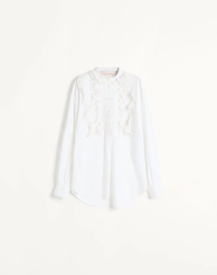 Valentino Shirts And Tops Woman Embroidered Cotton And Linen Top For Woman In White White Valentino Shirts And Tops Woman Embroidered Cotton And Linen Top For Woman In White White