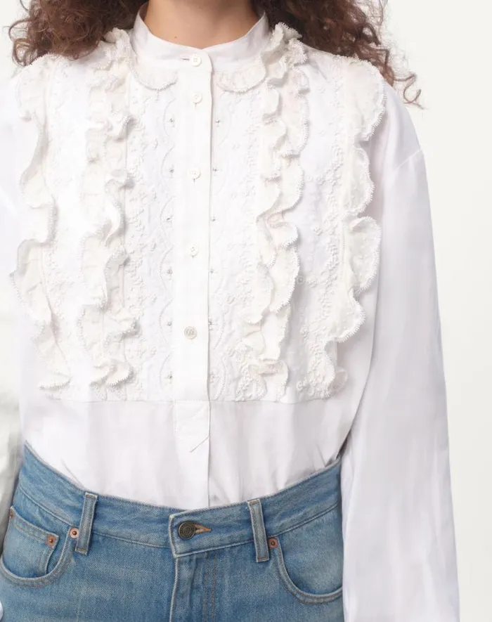 Valentino Shirts And Tops Woman Embroidered Cotton And Linen Top For Woman In White White