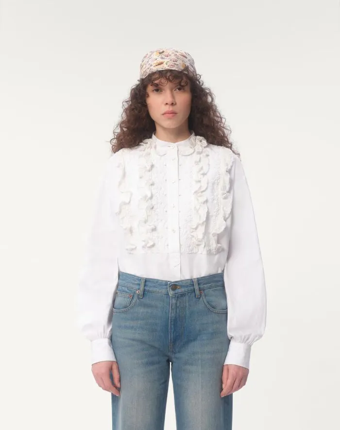 Valentino Shirts And Tops Woman Embroidered Cotton And Linen Top For Woman In White White