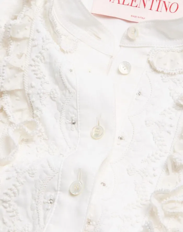 Valentino Shirts And Tops Woman Embroidered Cotton And Linen Top For Woman In White White