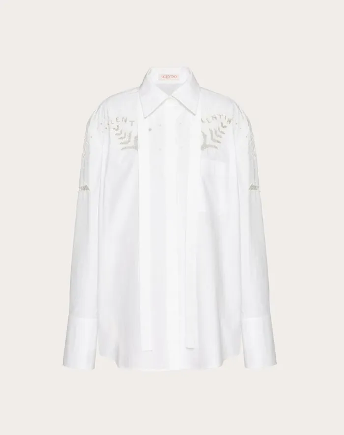 Valentino Shirts And Tops Woman Embroidered Cotton Popeline Shirt For Woman In Optic White Optic White Valentino Shirts And Tops Woman Embroidered Cotton Popeline Shirt For Woman In Optic White Optic White