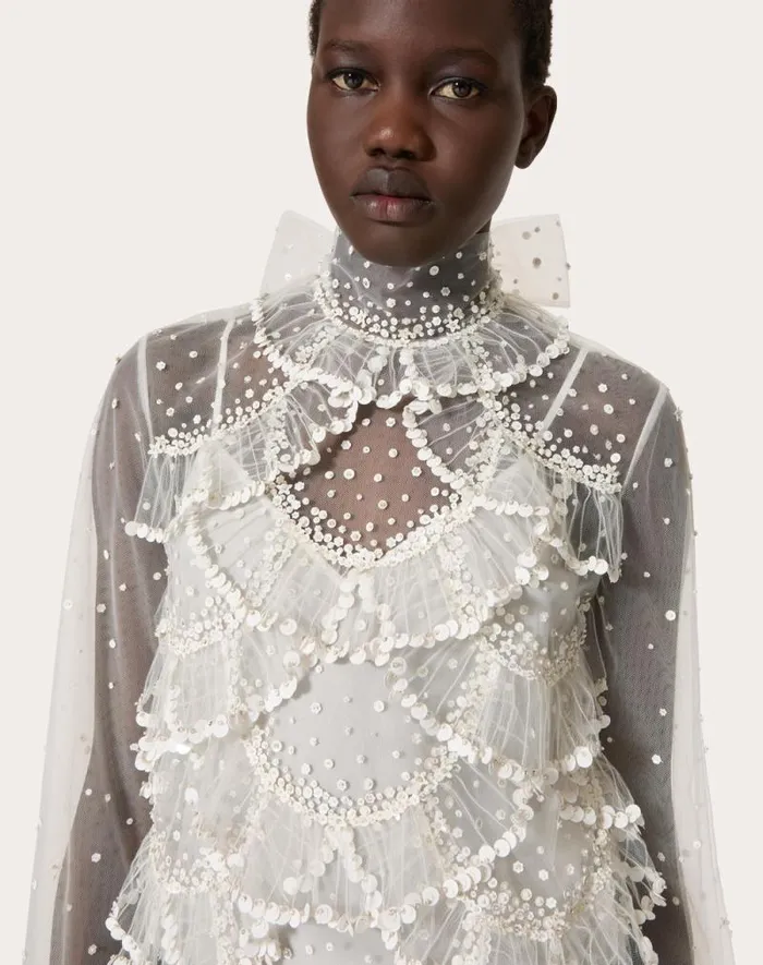 Valentino Shirts And Tops Woman Tulle Illusione Embroidered Top For Woman In Ivory Ivory Valentino Shirts And Tops Woman Tulle Illusione Embroidered Top For Woman In Ivory Ivory