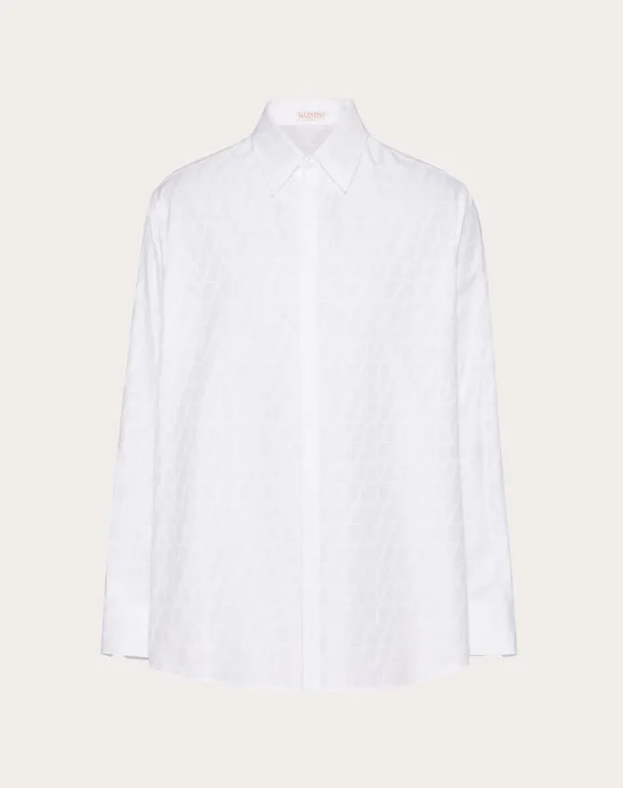 Valentino Shirts Man Cotton Poplin Shirt With Toile Iconographe Pattern For Man In Black Black Valentino Shirts Man Cotton Poplin Shirt With Toile Iconographe Pattern For Man In Black Black