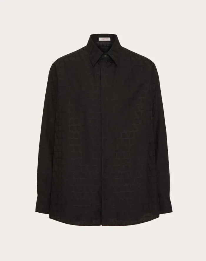 Valentino Shirts Man Cotton Poplin Shirt With Toile Iconographe Pattern For Man In Black Black Valentino Shirts Man Cotton Poplin Shirt With Toile Iconographe Pattern For Man In Black Black