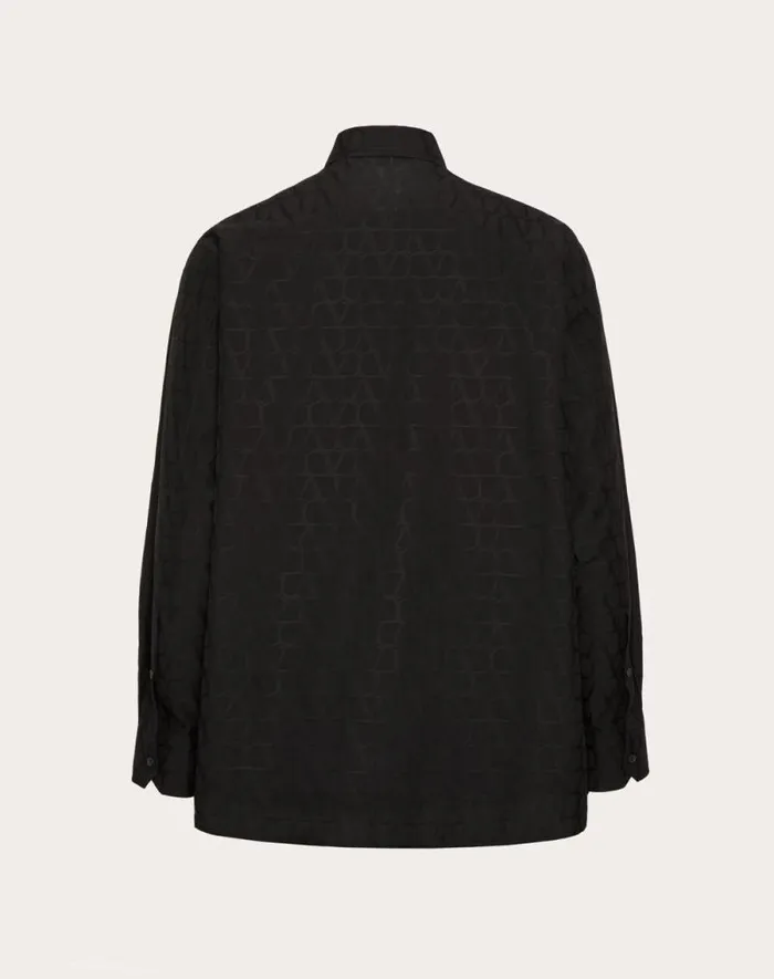 Valentino Shirts Man Cotton Poplin Shirt With Toile Iconographe Pattern For Man In Black Black Valentino Shirts Man Cotton Poplin Shirt With Toile Iconographe Pattern For Man In Black Black