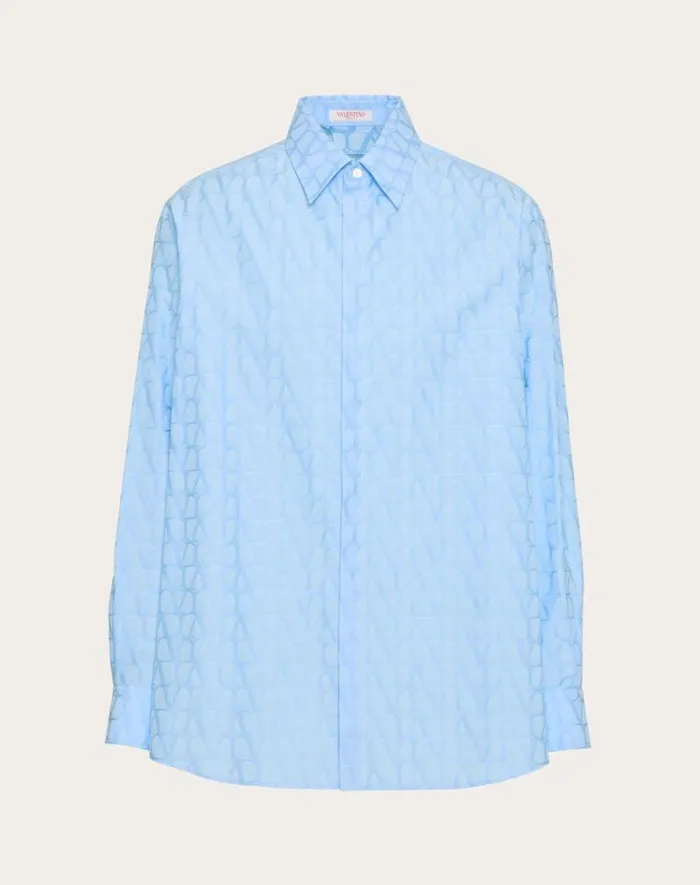 Valentino Shirts Man Cotton Poplin Shirt With Toile Iconographe Pattern For Man In Black Black Valentino Shirts Man Cotton Poplin Shirt With Toile Iconographe Pattern For Man In Black Black