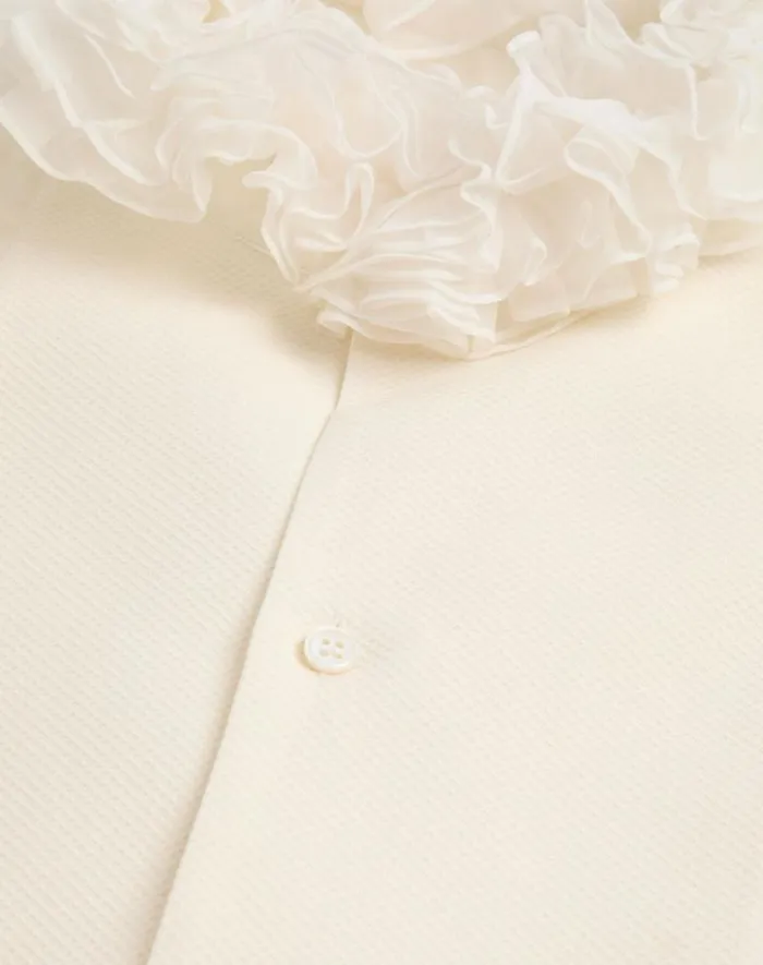 Valentino Shirts Man Cotton Shirt With Plastron And Ruffles For Man In Ivory Ivory Valentino Shirts Man Cotton Shirt With Plastron And Ruffles For Man In Ivory Ivory