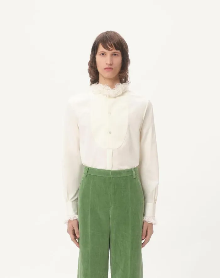 Valentino Shirts Man Cotton Shirt With Plastron And Ruffles For Man In Ivory Ivory Valentino Shirts Man Cotton Shirt With Plastron And Ruffles For Man In Ivory Ivory