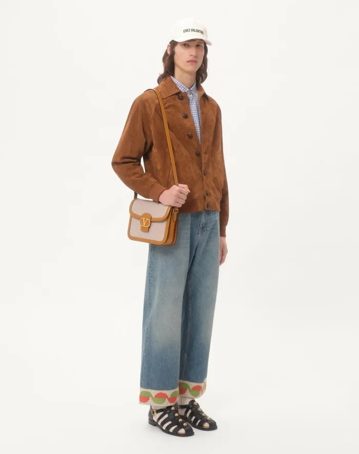 Valentino Shirts Man Linen Shirt With Vlogo Embroidery For Man In Whitelight Blue Whitelight Blue