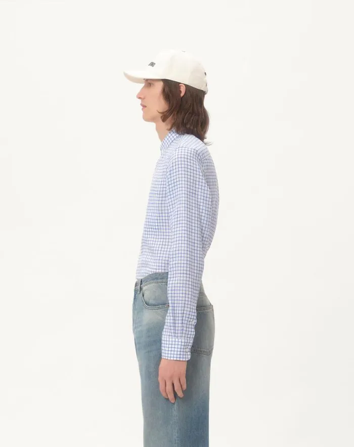 Valentino Shirts Man Linen Shirt With Vlogo Embroidery For Man In Whitelight Blue Whitelight Blue