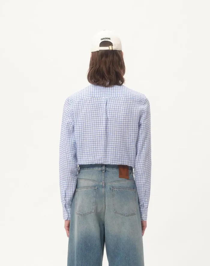 Valentino Shirts Man Linen Shirt With Vlogo Embroidery For Man In Whitelight Blue Whitelight Blue
