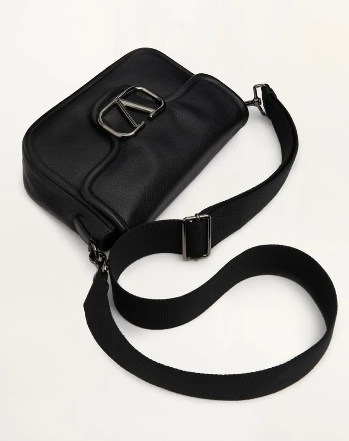 Valentino Shoulder Bags Man Valentino Garavani Alltime Grainy Calfskin Shoulder Bag For Man In Black Black