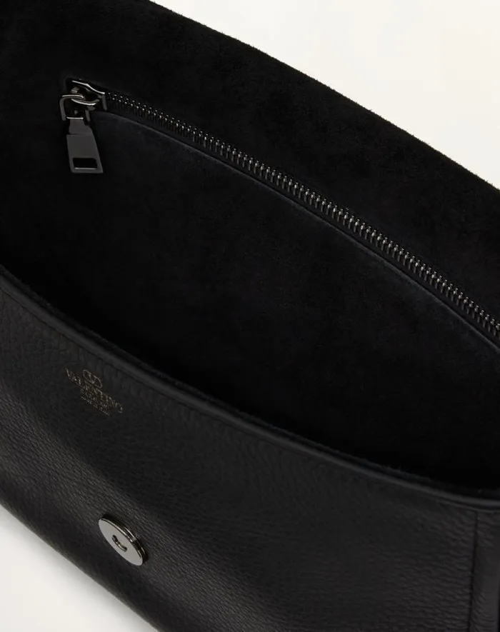 Valentino Shoulder Bags Man Valentino Garavani Alltime Grainy Calfskin Shoulder Bag For Man In Black Black