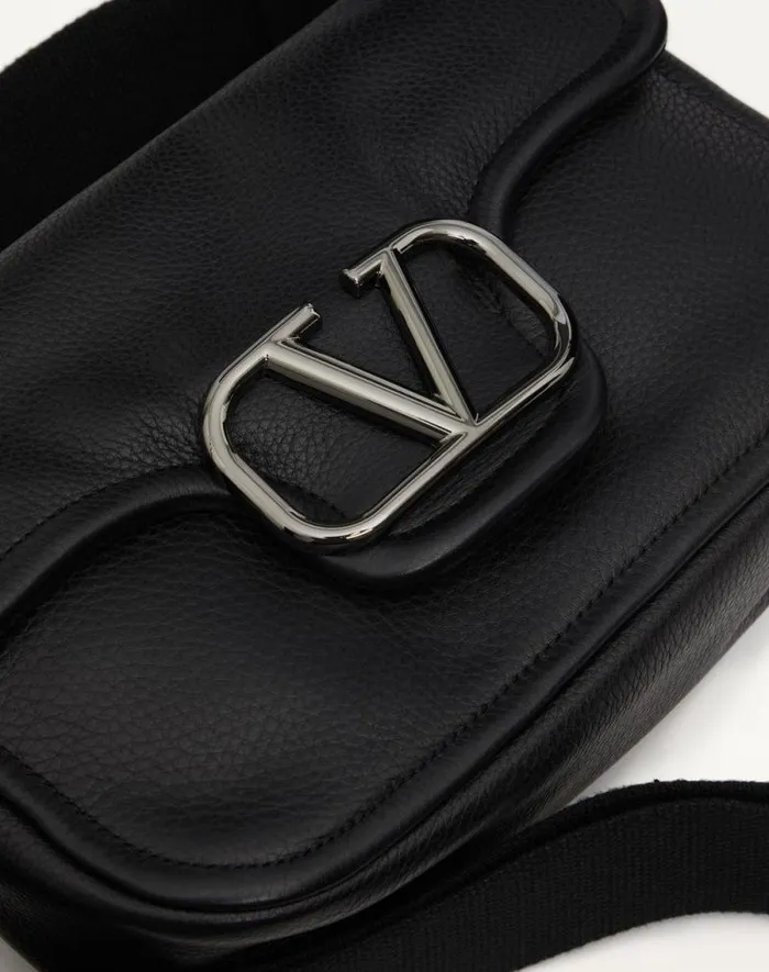 Valentino Shoulder Bags Man Valentino Garavani Alltime Grainy Calfskin Shoulder Bag For Man In Black Black