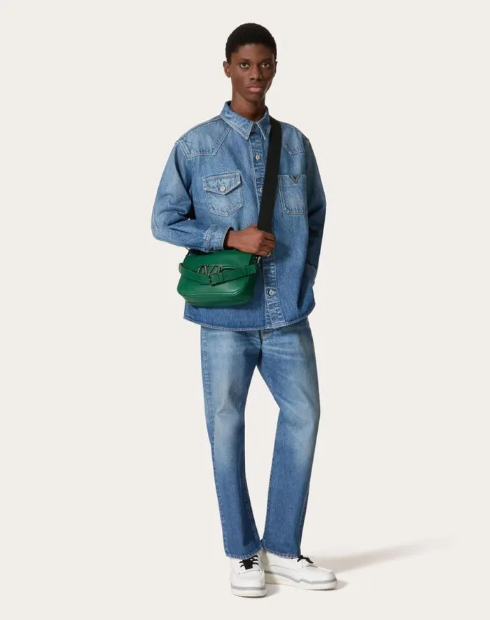 Valentino Shoulder Bags Man Valentino Garavani Alltime Grainy Calfskin Shoulder Bag For Man In Black Black