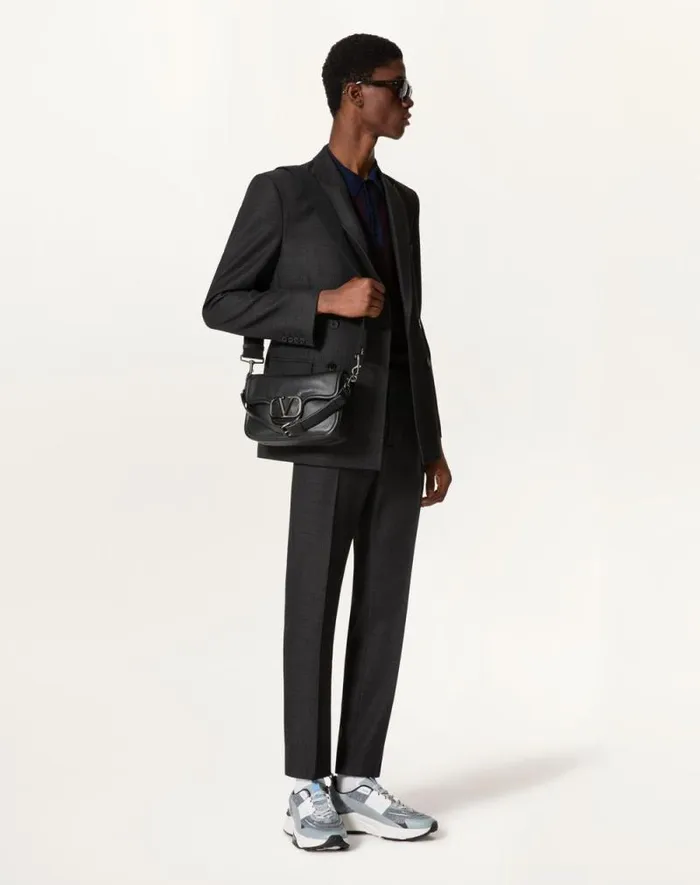 Valentino Shoulder Bags Man Valentino Garavani Alltime Grainy Calfskin Shoulder Bag For Man In Black Black