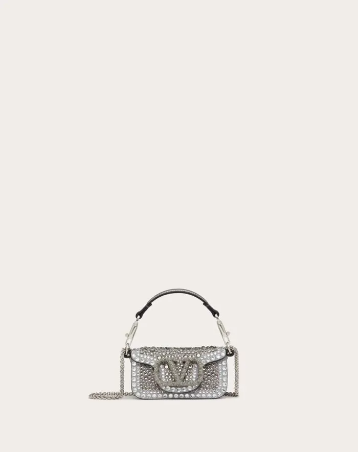 Valentino Shoulder Bags Woman Micro Valentino Garavani Loc Chain Bag With Rhinestones For Woman In Crystalblackanthracite Crystalblackanthracite