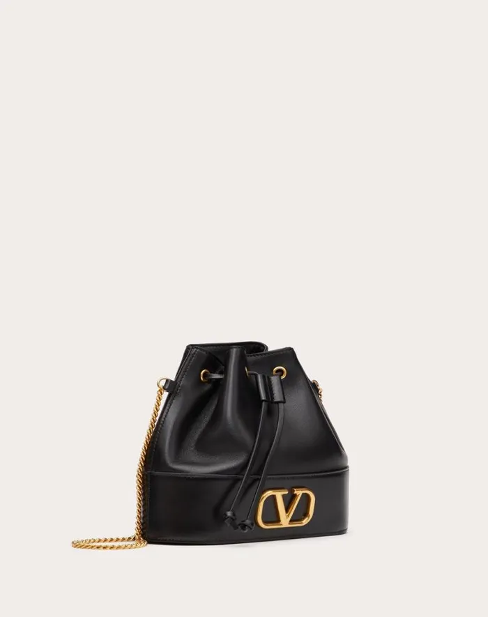 Valentino Shoulder Bags Woman Mini Bucket Bag In Nappa With Vlogo Signature Chain For Woman In Black Black