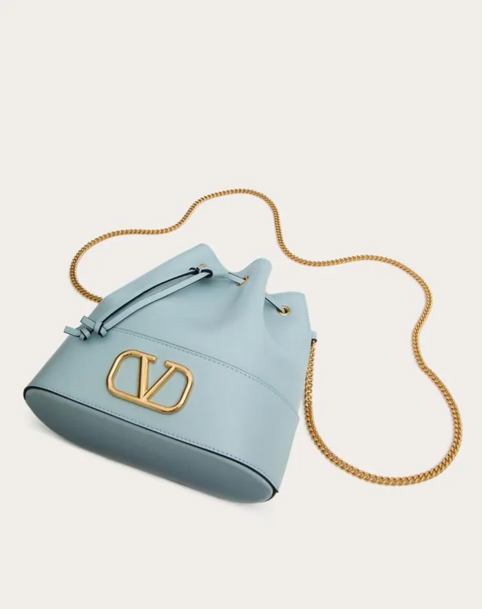 Valentino Shoulder Bags Woman Mini Bucket Bag In Nappa With Vlogo Signature Chain For Woman In Black Black