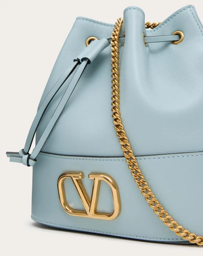 Valentino Shoulder Bags Woman Mini Bucket Bag In Nappa With Vlogo Signature Chain For Woman In Black Black