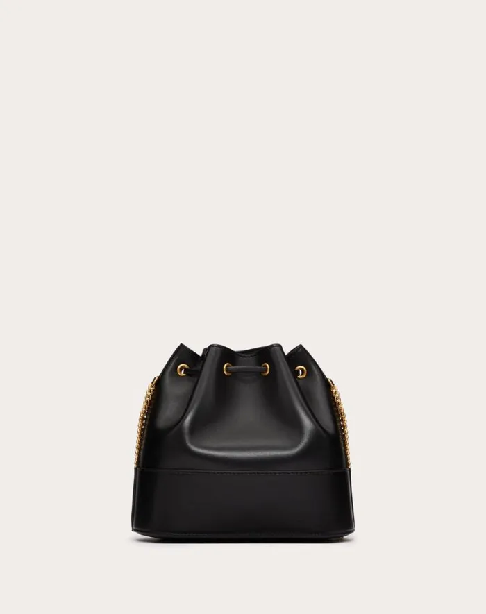 Valentino Shoulder Bags Woman Mini Bucket Bag In Nappa With Vlogo Signature Chain For Woman In Black Black