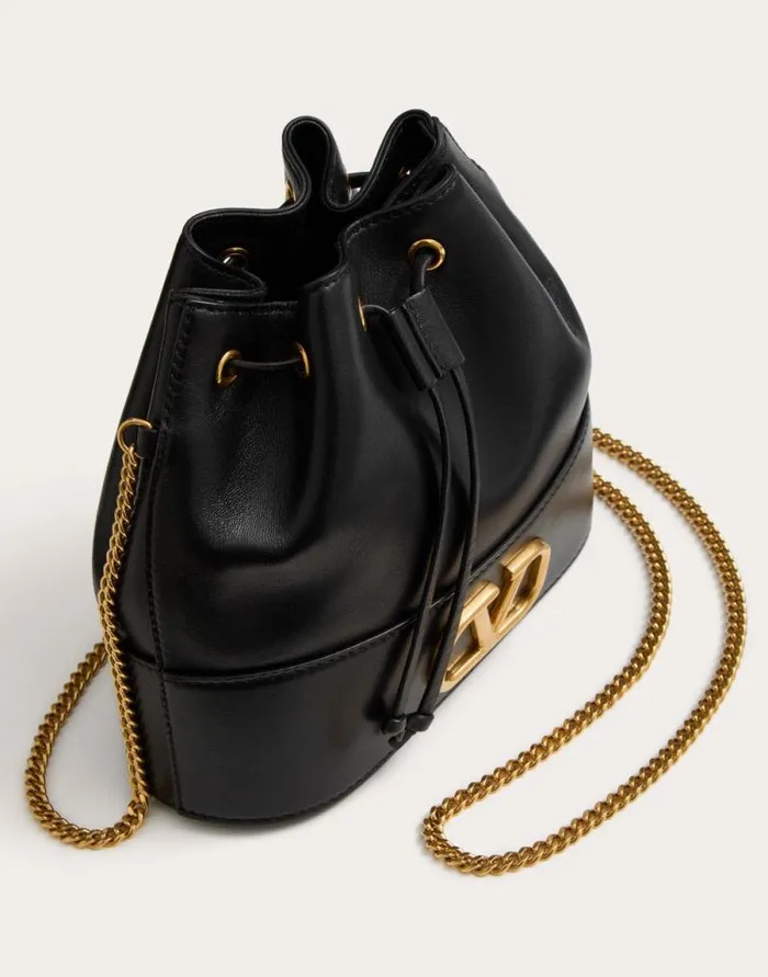 Valentino Shoulder Bags Woman Mini Bucket Bag In Nappa With Vlogo Signature Chain For Woman In Black Black