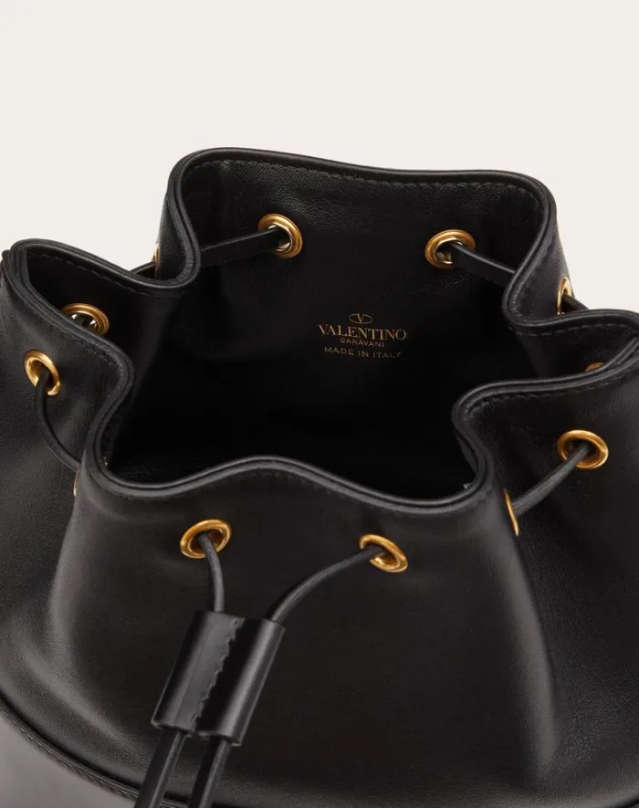 Valentino Shoulder Bags Woman Mini Bucket Bag In Nappa With Vlogo Signature Chain For Woman In Black Black