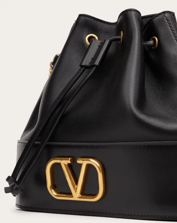 Valentino Shoulder Bags Woman Mini Bucket Bag In Nappa With Vlogo Signature Chain For Woman In Black Black