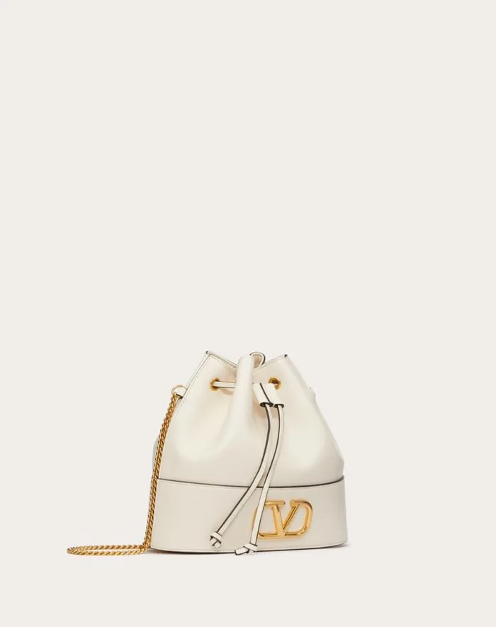 Valentino Shoulder Bags Woman Mini Bucket Bag In Nappa With Vlogo Signature Chain For Woman In Black Black