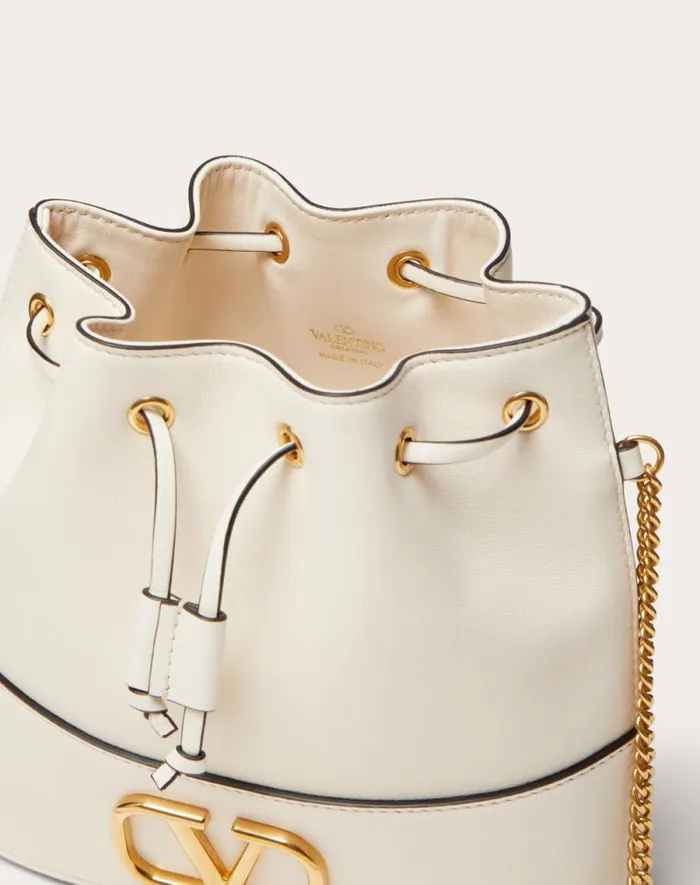 Valentino Shoulder Bags Woman Mini Bucket Bag In Nappa With Vlogo Signature Chain For Woman In Black Black