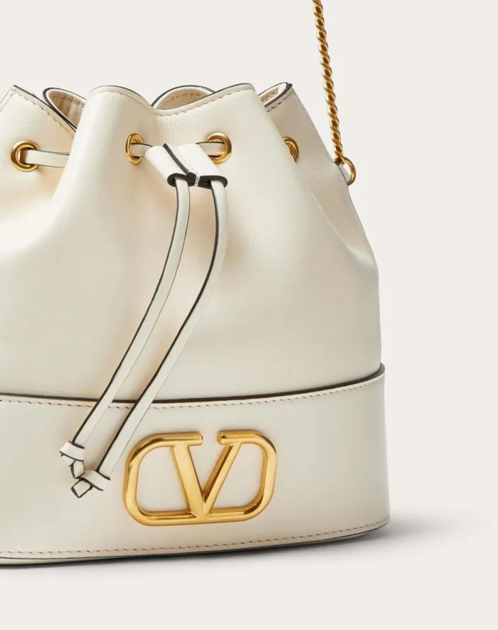Valentino Shoulder Bags Woman Mini Bucket Bag In Nappa With Vlogo Signature Chain For Woman In Black Black