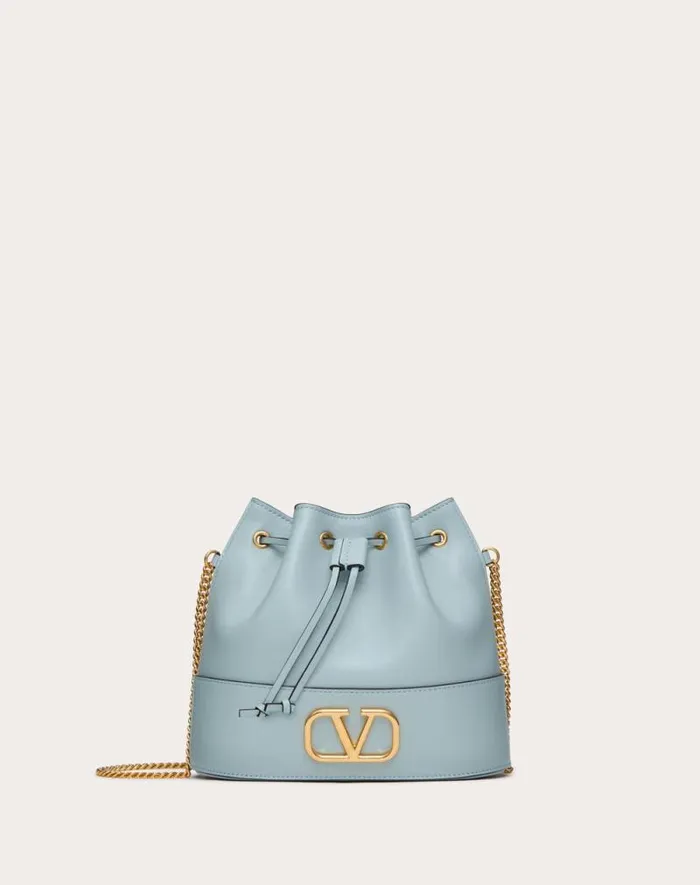 Valentino Shoulder Bags Woman Mini Bucket Bag In Nappa With Vlogo Signature Chain For Woman In Black Black