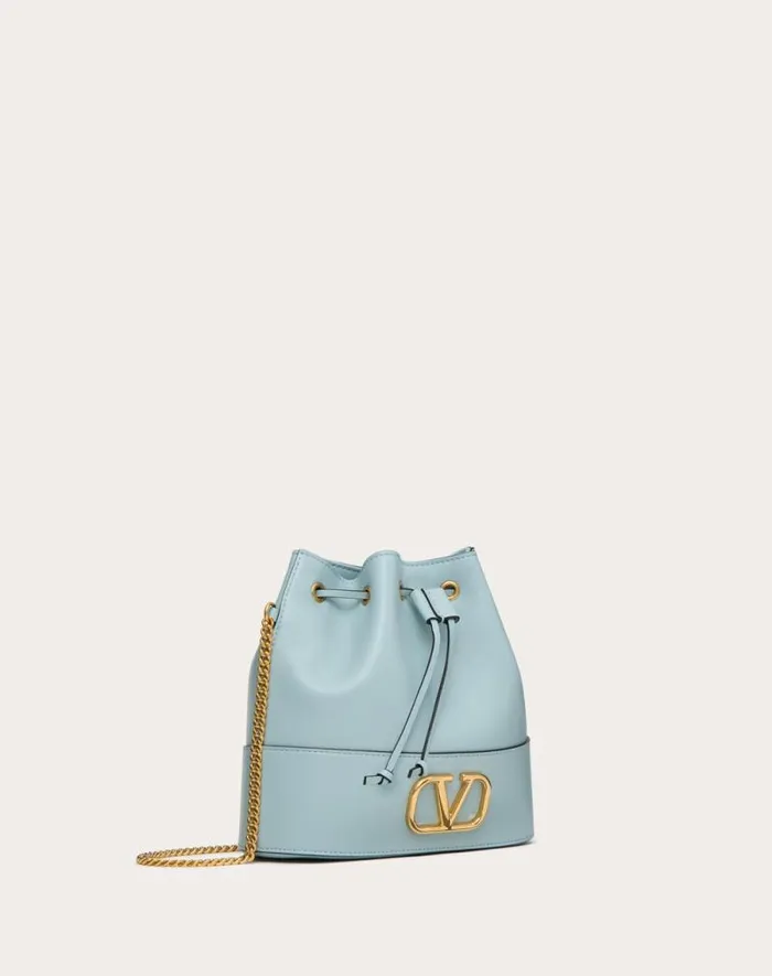 Valentino Shoulder Bags Woman Mini Bucket Bag In Nappa With Vlogo Signature Chain For Woman In Black Black