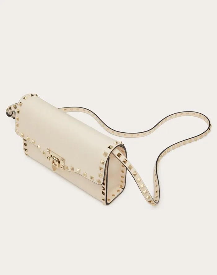 Valentino Shoulder Bags Woman Small Rockstud Grainy Calfskin Crossbody Bag For Woman In Almond Almond