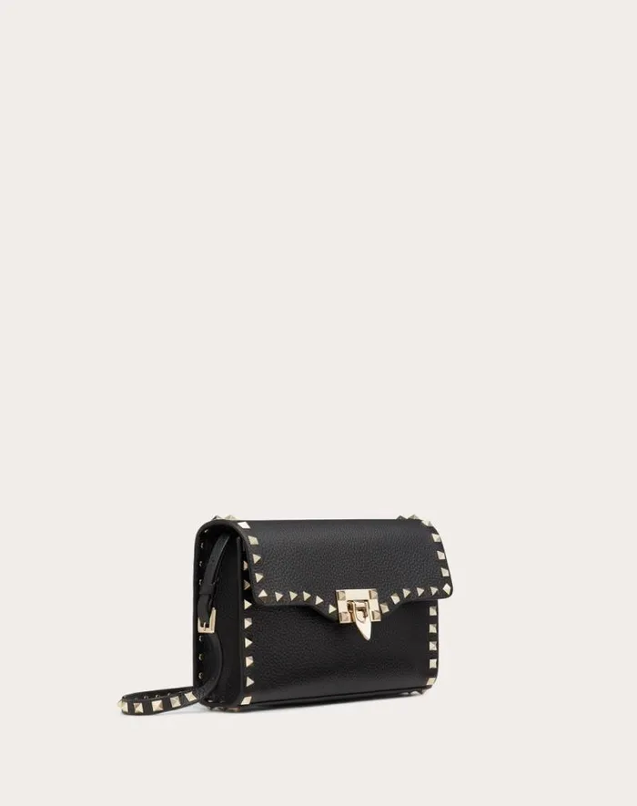 Valentino Shoulder Bags Woman Small Rockstud Grainy Calfskin Crossbody Bag For Woman In Poudre Poudre