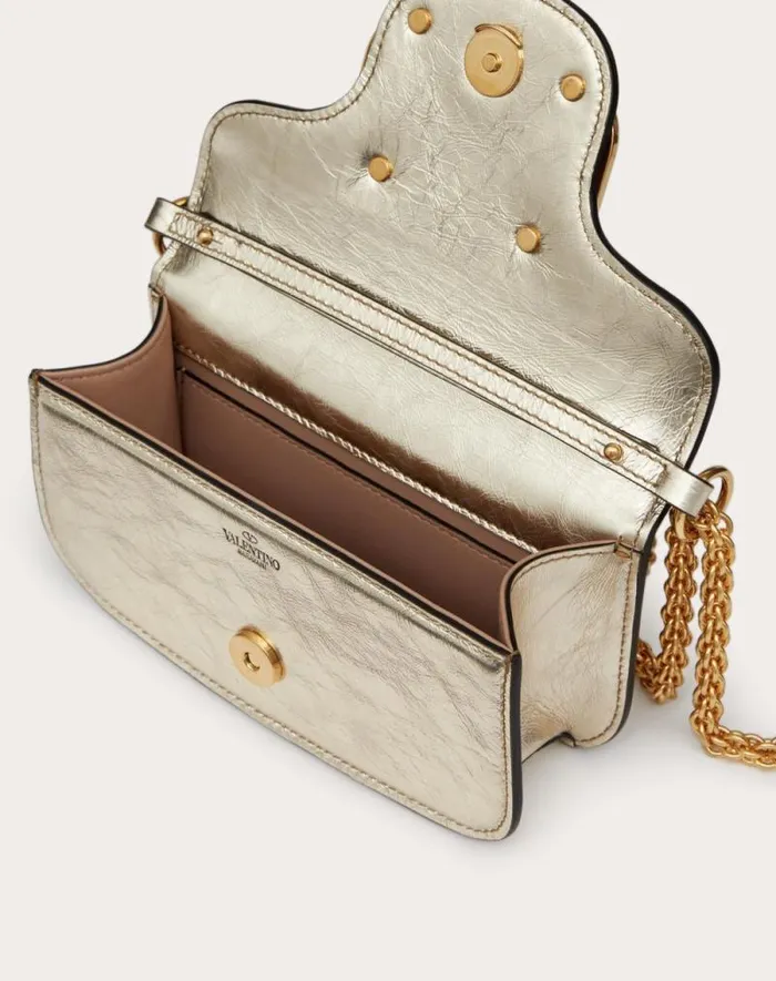Valentino Shoulder Bags Woman Small Valentino Garavani Loc Metallic Calfskin Shoulder Bag For Woman In Platinum Platinum Valentino Shoulder Bags Woman Small Valentino Garavani Loc Metallic Calfskin Shoulder Bag For Woman In Platinum Platinum