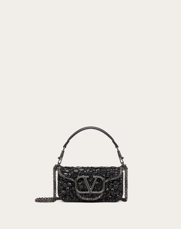 Valentino Shoulder Bags Woman Small Valentino Garavani Loc Shoulder Bag With Crystals For Woman In Black Black Valentino Shoulder Bags Woman Small Valentino Garavani Loc Shoulder Bag With Crystals For Woman In Black Black