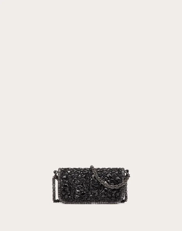 Valentino Shoulder Bags Woman Small Valentino Garavani Loc Shoulder Bag With Crystals For Woman In Black Black Valentino Shoulder Bags Woman Small Valentino Garavani Loc Shoulder Bag With Crystals For Woman In Black Black