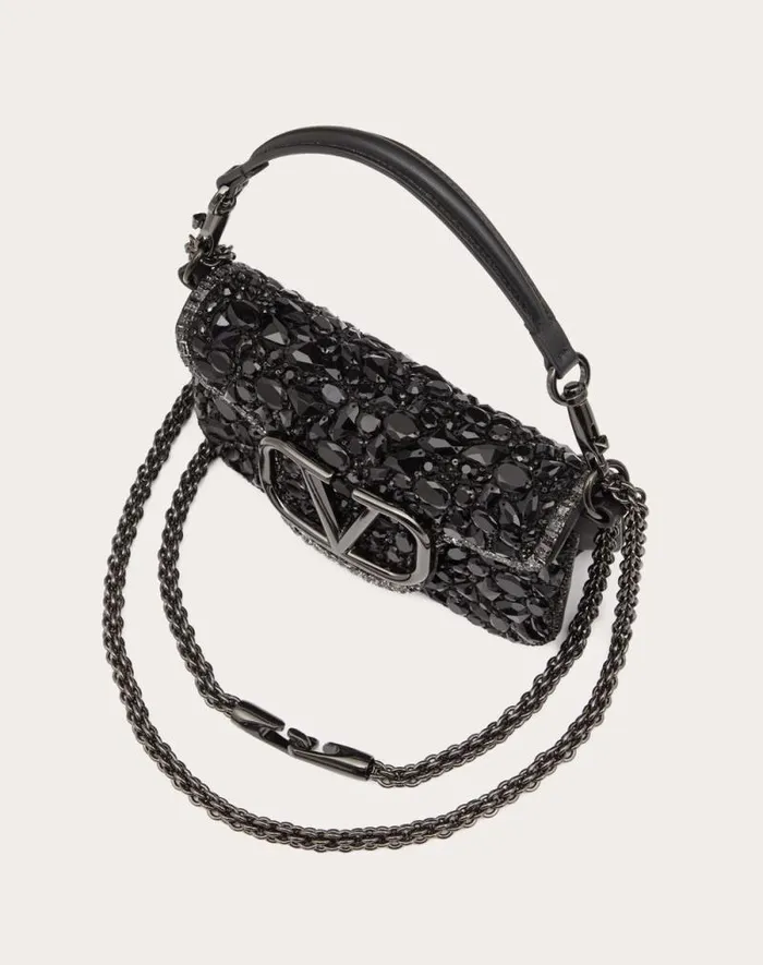 Valentino Shoulder Bags Woman Small Valentino Garavani Loc Shoulder Bag With Crystals For Woman In Black Black Valentino Shoulder Bags Woman Small Valentino Garavani Loc Shoulder Bag With Crystals For Woman In Black Black