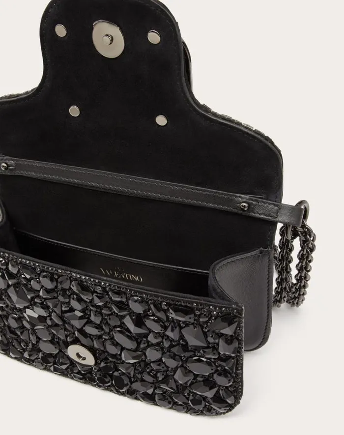 Valentino Shoulder Bags Woman Small Valentino Garavani Loc Shoulder Bag With Crystals For Woman In Black Black Valentino Shoulder Bags Woman Small Valentino Garavani Loc Shoulder Bag With Crystals For Woman In Black Black
