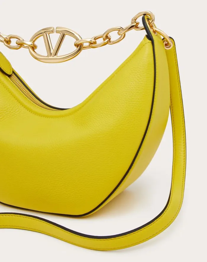 Valentino Shoulder Bags Woman Small Vlogo Moon Hobo Bag In Grainy Calfskin With Chain For Woman In Porcelain Blue Porcelain Blue