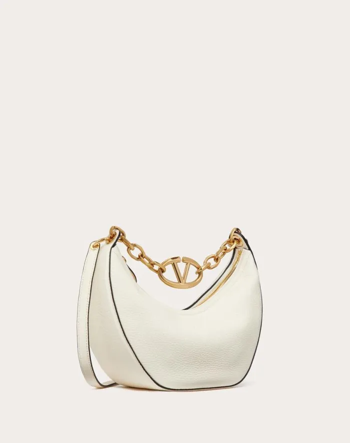 Valentino Shoulder Bags Woman Small Vlogo Moon Hobo Bag In Grainy Calfskin With Chain For Woman In Porcelain Blue Porcelain Blue