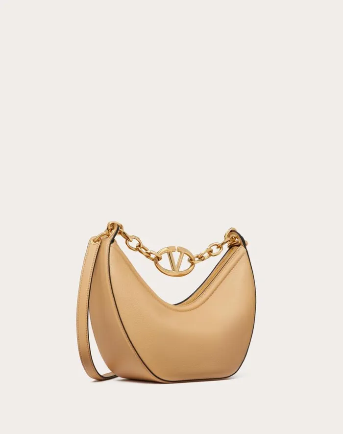 Valentino Shoulder Bags Woman Small Vlogo Moon Hobo Bag In Grainy Calfskin With Chain For Woman In Porcelain Blue Porcelain Blue