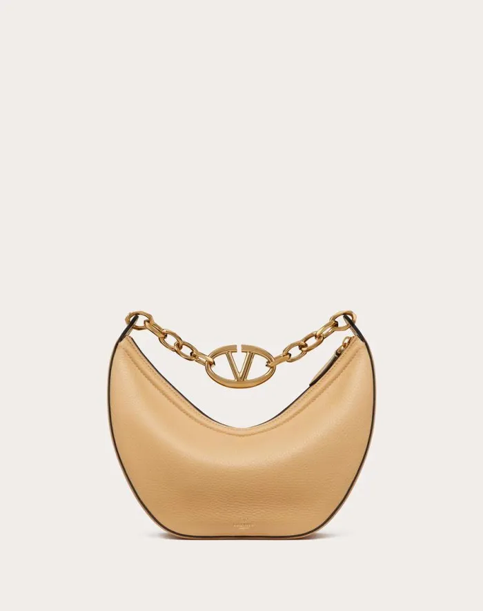 Valentino Shoulder Bags Woman Small Vlogo Moon Hobo Bag In Grainy Calfskin With Chain For Woman In Porcelain Blue Porcelain Blue