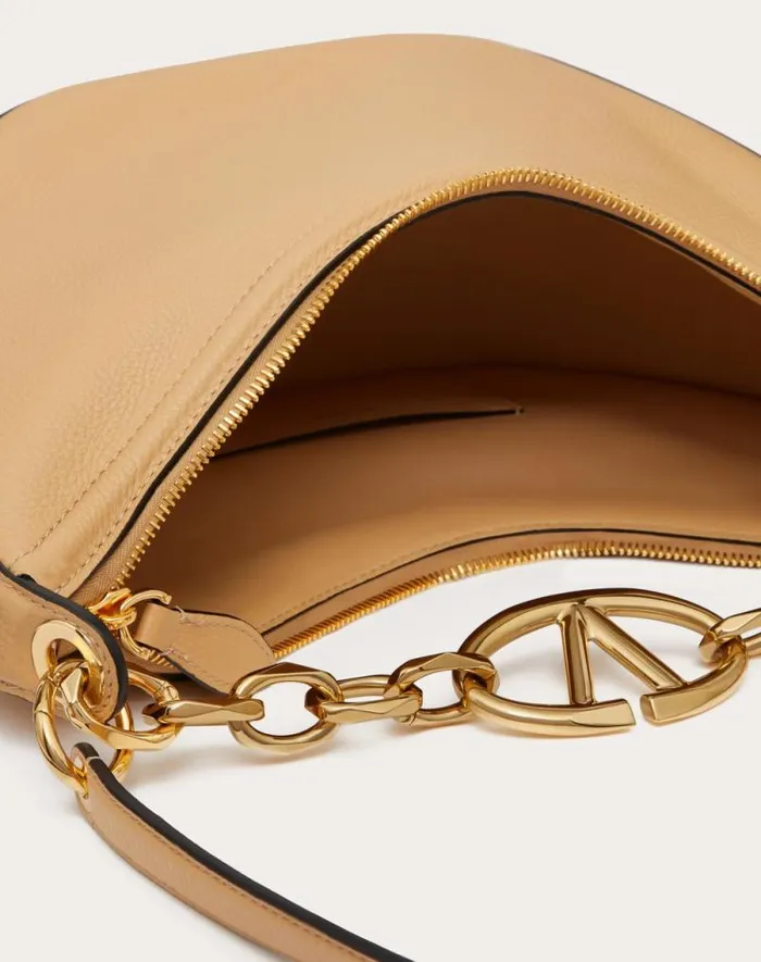 Valentino Shoulder Bags Woman Small Vlogo Moon Hobo Bag In Grainy Calfskin With Chain For Woman In Porcelain Blue Porcelain Blue