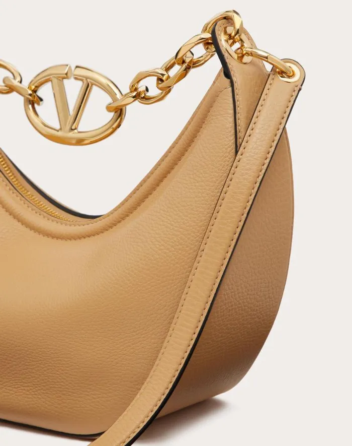 Valentino Shoulder Bags Woman Small Vlogo Moon Hobo Bag In Grainy Calfskin With Chain For Woman In Porcelain Blue Porcelain Blue