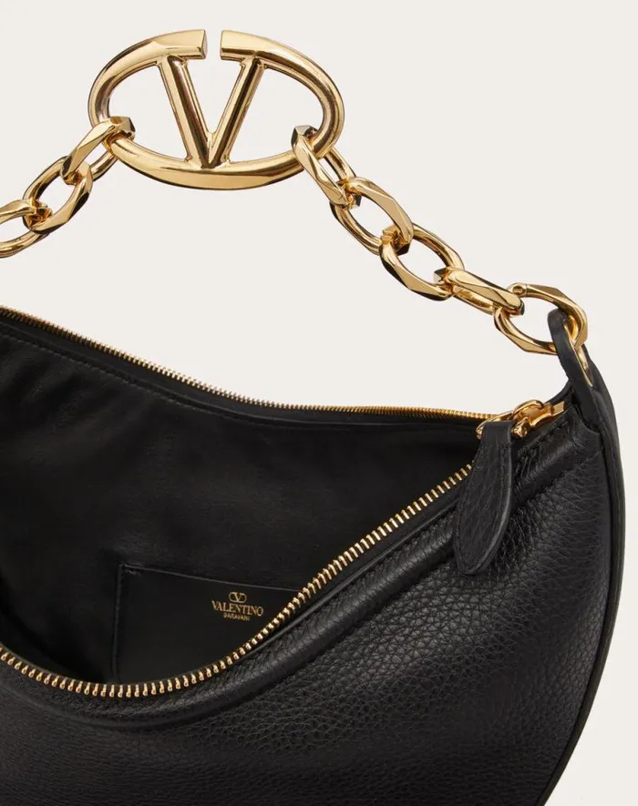 Valentino Shoulder Bags Woman Small Vlogo Moon Hobo Bag In Grainy Calfskin With Chain For Woman In Porcelain Blue Porcelain Blue