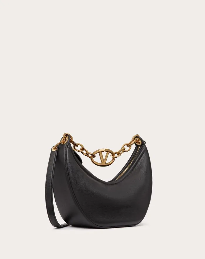 Valentino Shoulder Bags Woman Small Vlogo Moon Hobo Bag In Grainy Calfskin With Chain For Woman In Porcelain Blue Porcelain Blue